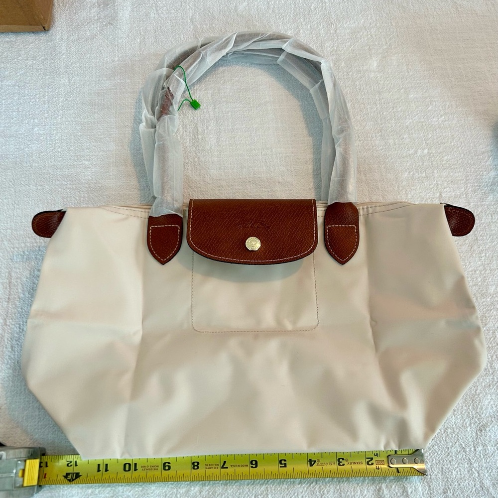 Longchamp Le Pliage Large Cream Tote with Brown Trim - Picture 6 of 13